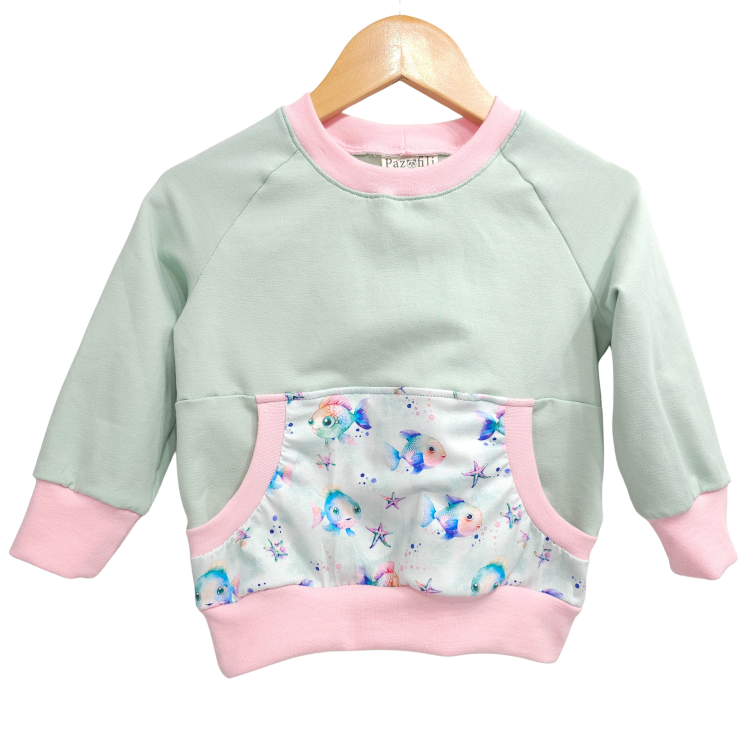 Pullover [ Kids 1-7 Jahre ] bunte Fische hell (Sweat hell mint) (Bündchen rosa)